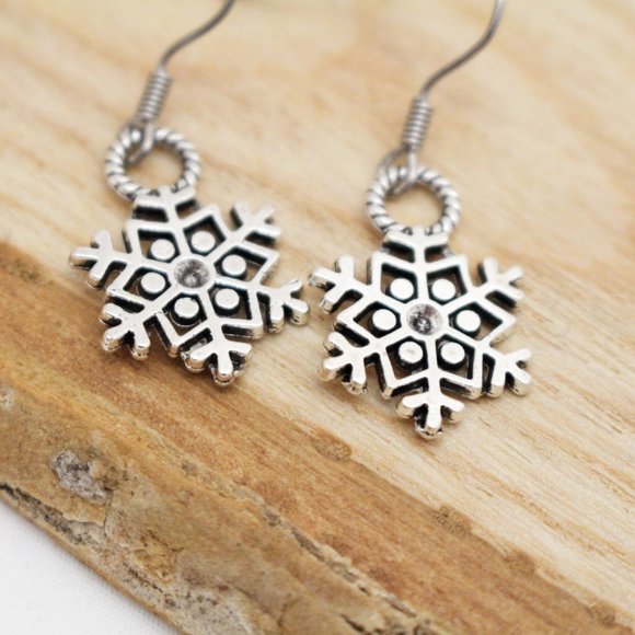 Small Snowflake Charm Earrings - Picture 4 of 8